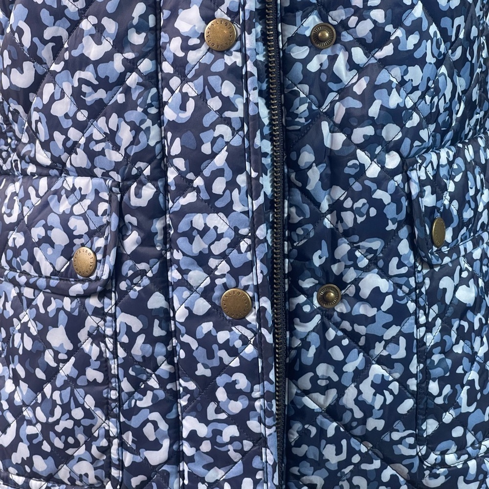 Talbots Quilted Puffer Vest Womens Blue Floral Full Zip Fleece Lined - Picture 2 of 7